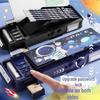 "Blue Multifunctional Pencil Case with Combination Lock for Boys - Black Tech Design"