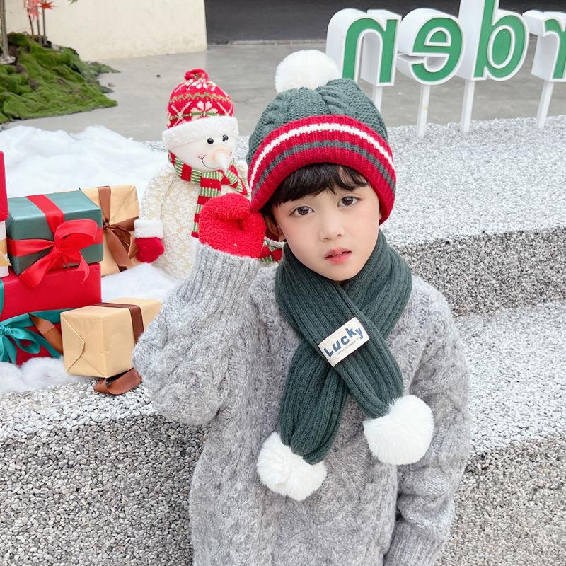 Christmas Children's Hat, Scarf and Gloves Three-piece Baby Set Winter Cashmere Baby Boys and Girls Necklaces To Keep Warm