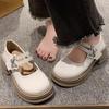 Korean Version of White Retro Pearl Small Leather Shoes for Women's 2025 Summer Shallow Mouth Versatile College Style Thick-soled Round Head Mary Ja