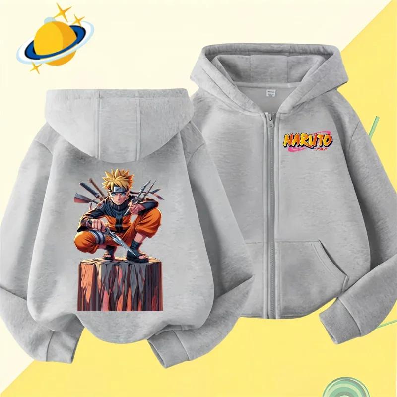 2025 MINISO Anime Naruto Kids Zipper Hoodie Cartoon Print Autumn/Winter Long-sleeved Hooded Sweatshirt Casual Top for Boys and Girls