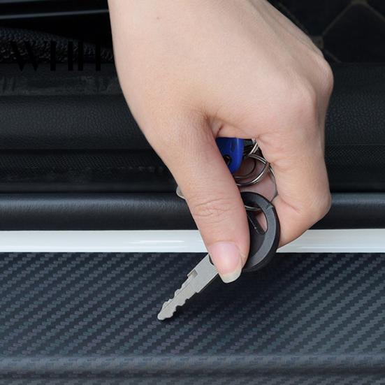 Car Sticker 4Pcs Carbon Fiber Textured Door Sill Guard Trim Stickers Wear-resistant Strip Self Adhesive Strong Stickiness Waterproof Threshold Decals