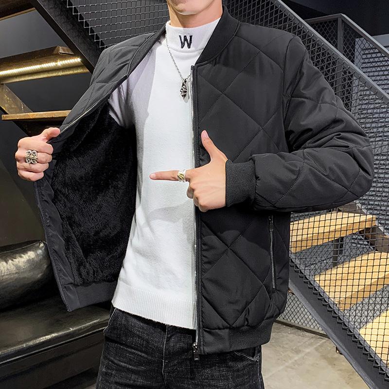 Новая хлопковая куртка для осени и зимы, мужская хлопковая одежда, хлопковая куртка с бейсбольным воротником, ромбовидный узор, мужская плюшевая куртка