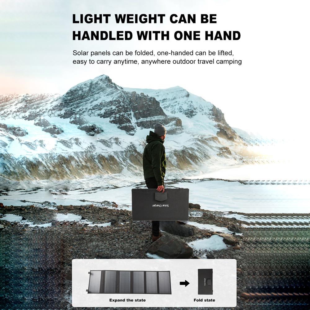 Портативная солнечная панель 60 Вт, складная монокристаллическая кремниевая солнечная зарядная плата с QC3.0/5V