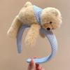 Elastic Plaid Headbands Fluffy Cartoon Bear Headwear Lay Down Bear Hairbands  Face Washing