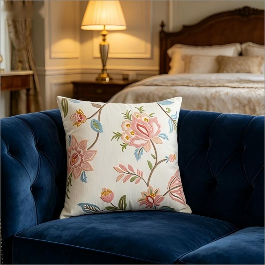 Hydrangea Floral Print Throw Pillow Cover, Colorful Blue Yellow Pink Flower Faux Embroidery Style Decorative Cushion For Sofa