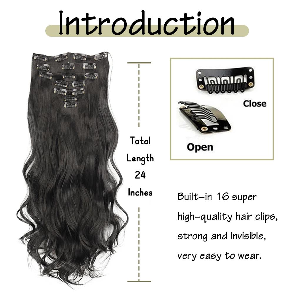 Synthetic Wavy Clip In Hair Extensions Clip In Hair Extensions For Women Full Head Thick Soft Clip In Hairpieces Daily Party