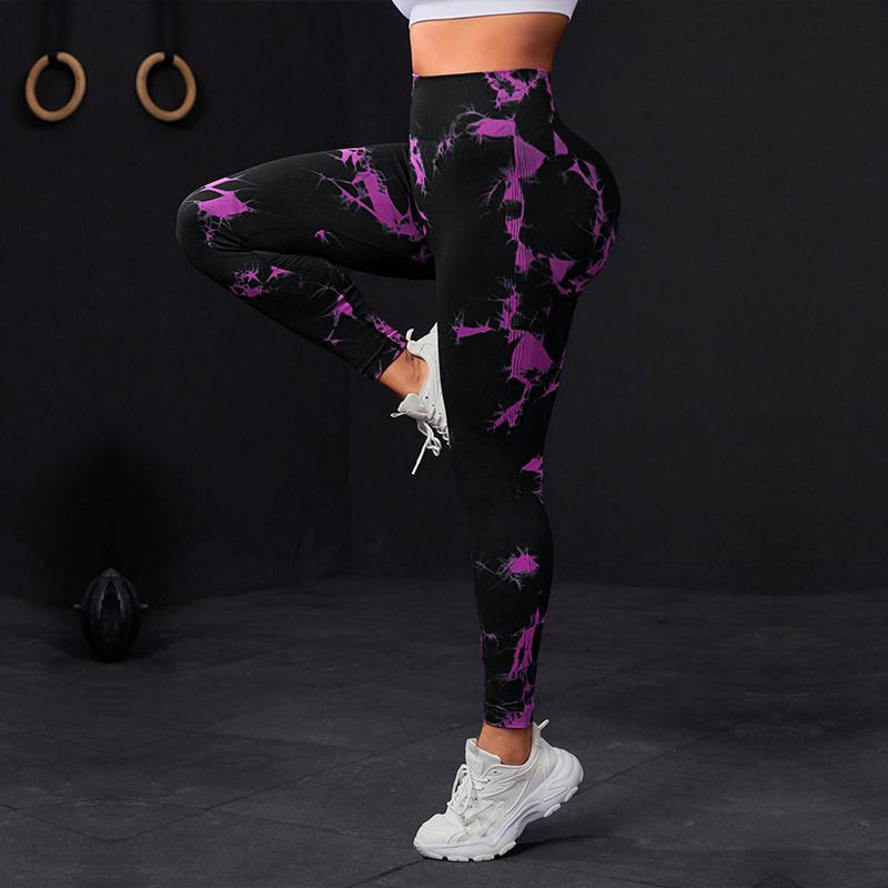 Tie Dye Sports And Fitness Pants For Women, High Waisted Peach Lifting Buttocks, Seamless Printed Running Yoga Pants, Shaping Pants For Women