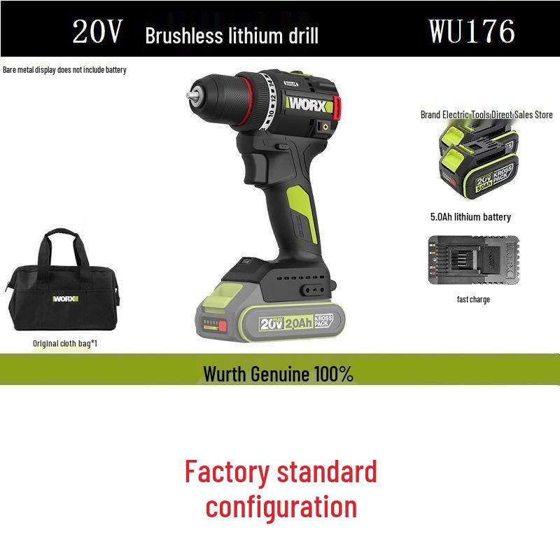 Wickes WU176 Беспроводная бесщеточная электрическая дрель-шуруповерт, 60 Н·м, Литиевая батарея, Пистолетная рукоятка