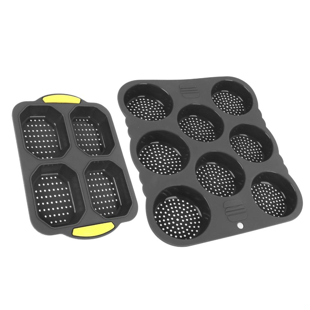 2pcs 8 Cavity 4 Cavity Silicone Hamburger Bread Mold 4 Cavity Baguette Pan Bakery Catering