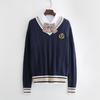 Японский академический стиль V-образный вырез вязаный косами женский свитер кардиган на осень/зиму