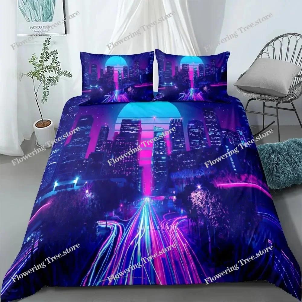 Los Angels Neon Duvet Cover Set UK Single Double King US Twin Full Queen Bed Set