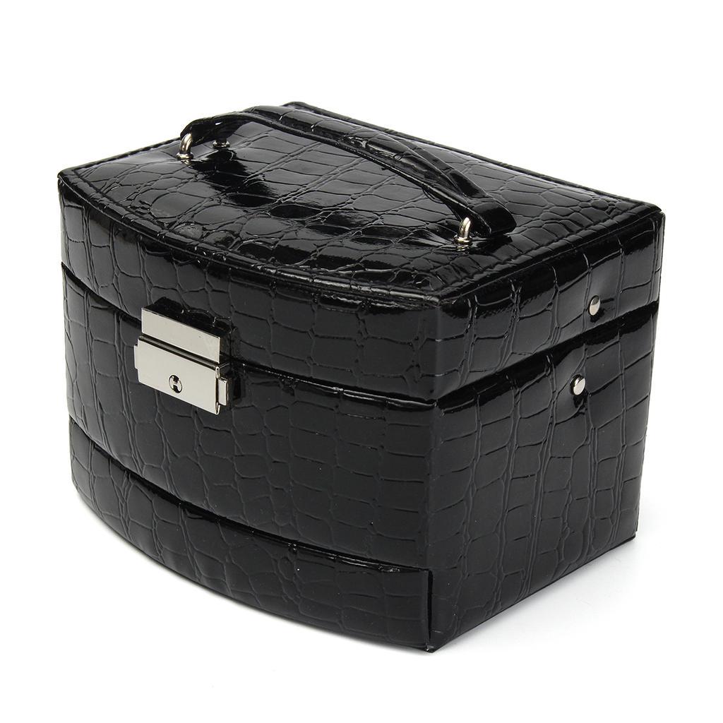 Новая кожаная шкатулка для драгоценностей, органайзер для ювелирных изделий для девочек, зеркальный мини-дорожный футляр, запираемый, черный