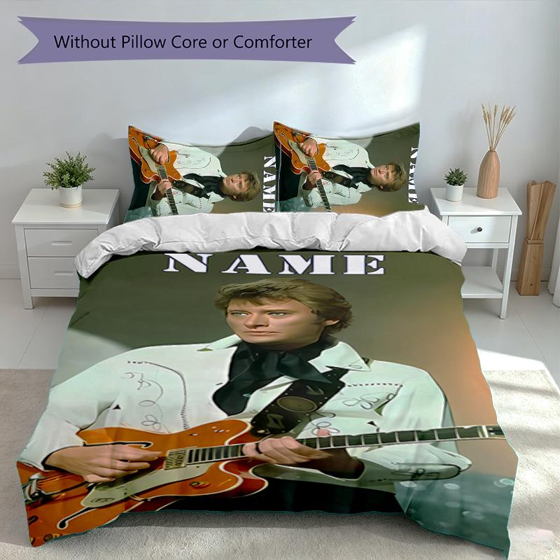 3pcs Custom Name Johnny Hallyday Set,Includes 1 Duvet Cover and 2 Pillowcases,All-season Bedroom Decor