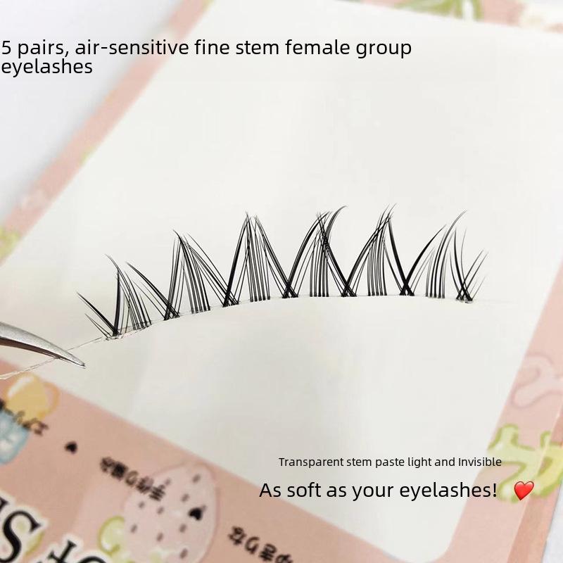 V-Shaped Natural Simulation Comic False Eyelashes - Soft, Transparent Stem, Five Pairs