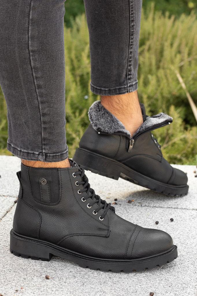 Men's Fashion Woolen Flat Heeled Booties Bootie Kelvin Winter Furry Zippered Lace Up Kelvin Boots Shoes