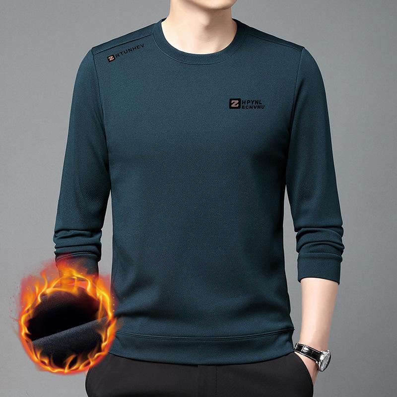 Winter New Round Neck Long Sleeve T-shirt Korean Version of The Trend Fashion Middle-aged Plus Velvet Casual Base Coat