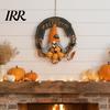 Indoor Outdoor Halloween Garland Gnome Rattern Wreath, Handmade Decoration with Spider And Tinsel Accents, Front Porch Hanging Decor Wreath