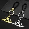 Muslim Quran Ali Zulfiqar Sword Key Chain for Men Stainless Steel Gold Color Arabic Islamic Knife Leather Key Ring Jewelry