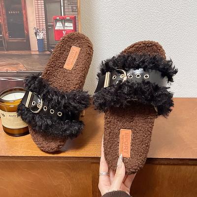 Домашние тапочки на платформе Роскошные шлепанцы Тапочки женские Меховые шлепанцы Дизайнер 2024 Мягкие плюшевые модные домашние тапочки на платформе