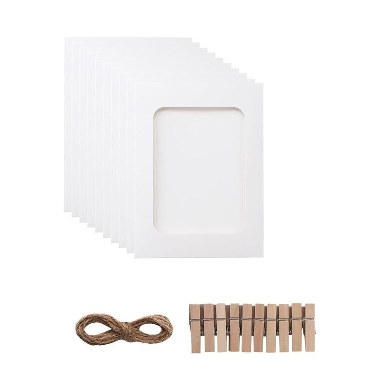 20 шт. бумажные фоторамки Ярко-белые рамки для фотографий «сделай сам», креативные подвески внутри диафрагмы, соответствующие изображению 6х4, с веревкой и мини-зажимом для дерева