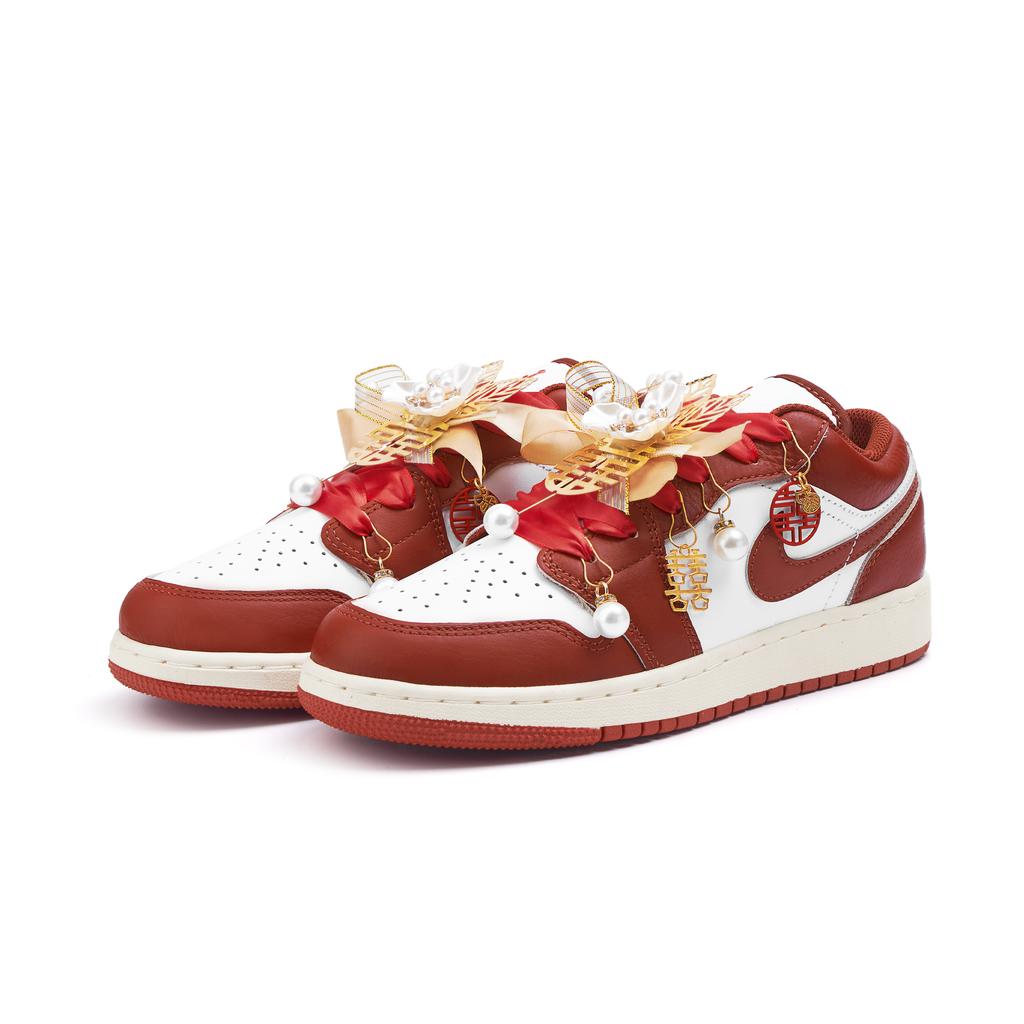 Jordan Air Jordan 1 Низкие Винтажные Баскетбольные Кроссовки с Устойчивой к Скольжению и Износу Подошвой Женские Красные FJ3465-160(Команда746-)