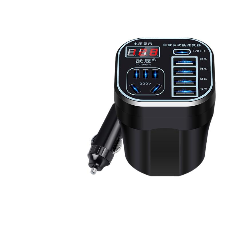 Автомобильный инвертор 24 В 12 В 220 В 120 Вт со светодиодным дисплеем 3, устанавливаемый в автомобиле инверторный преобразователь с чашкой, зарядное устройство QC, карманный инвертор