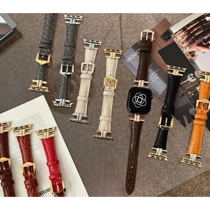 Роскошный золотой металлический ремешок из натуральной кожи для IWatch Series 8 7 6 5 4 3 SE женский тонкий ремешок для Apple Watch 41 мм 40 мм 38 мм 45 42 44 49