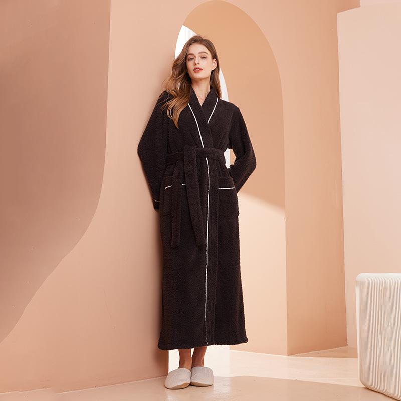 Халаты с шалевым воротником для мужчин, махровые плюшевые банные халаты полной длины, мягкий спа-халат для дома с карманами, пушистые спа-халаты, унисекс, зимний, уютный, теплый, спа-халат, длинный халат