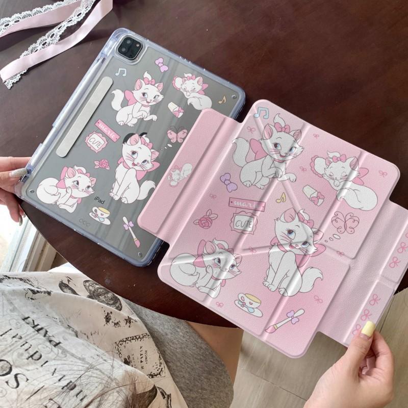 Korean Style Cat IPad Pro Case With Stand Function Side-Flip Cover Air 7 10th Gen Mini 6 Detachable Design PC