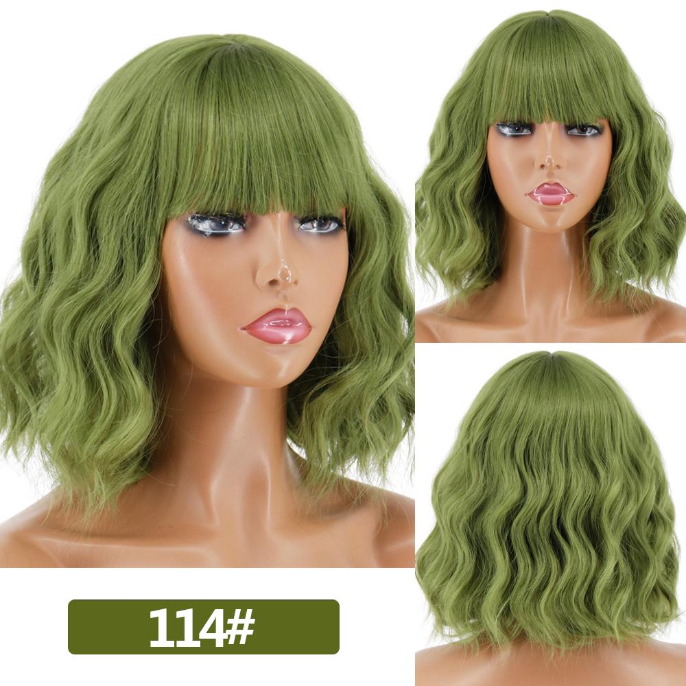 MISS WIG Женский короткий волнистый парик с челкой, платиновый блондин, цвет омбре, парик из синтетического волокна для женщин, повседневная одежда