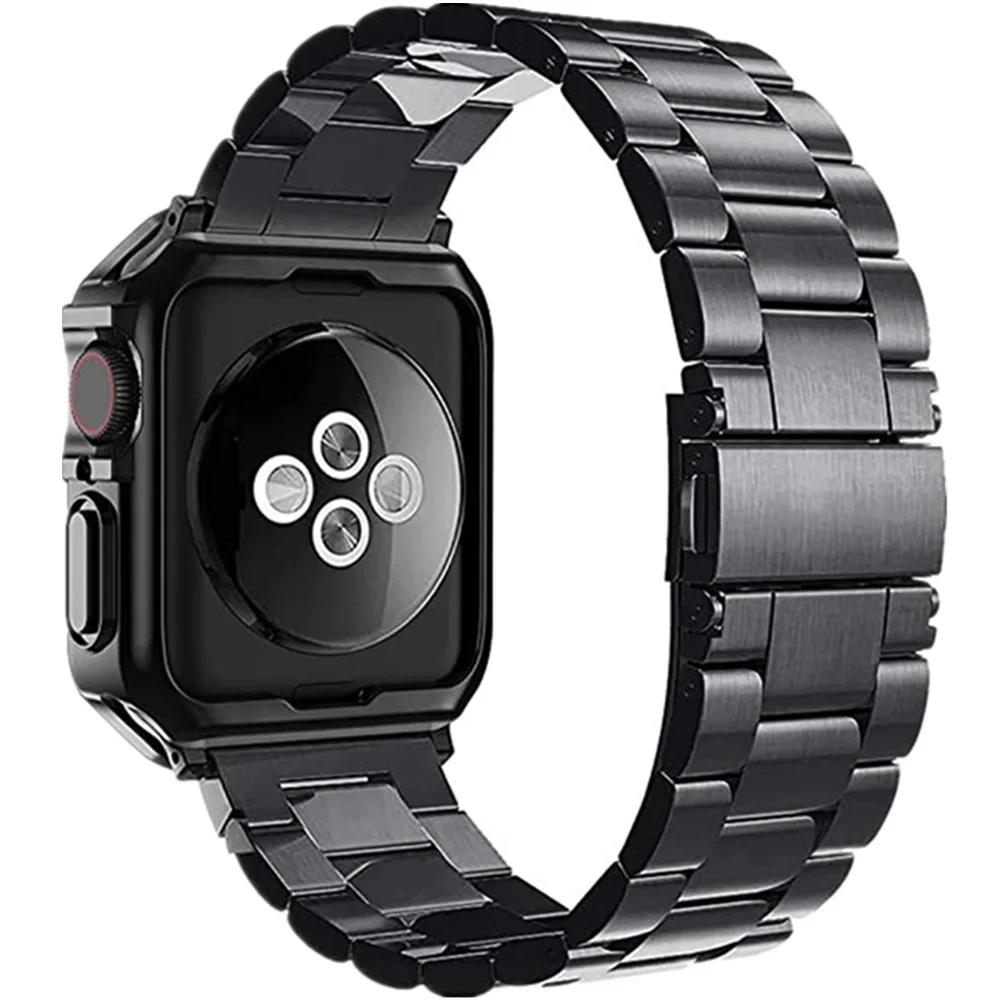 Защитный чехол из ТПУ + Металлический ремешок для Apple Watch Ultra Ремешок 46 мм 49 мм 45/44 мм 41 мм Браслет из нержавеющей стали серия 6 se 7 8 9 10