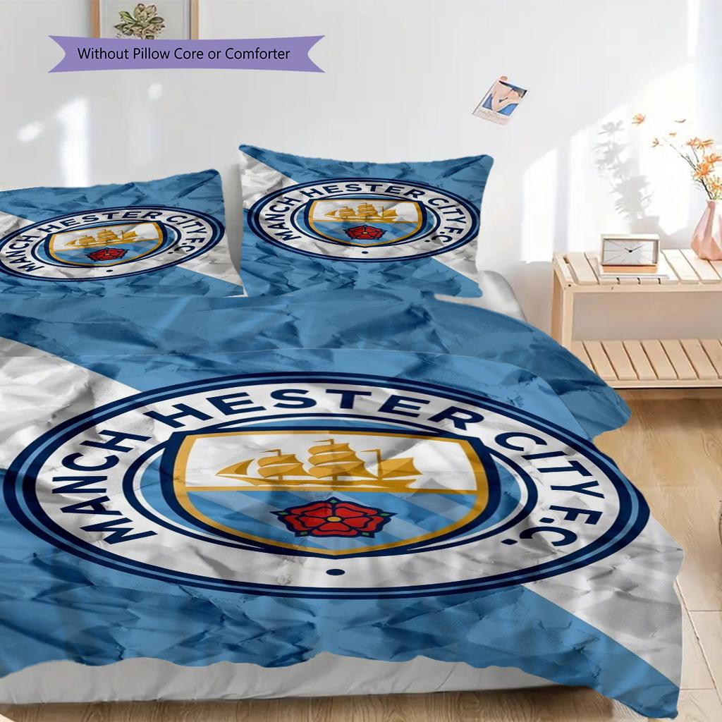 Manchester City Heritage Three-piece set (1 * duvet cover + 2 * pillowcase, without core) 2DFlat Bedding set Duvet cover and pillowcase