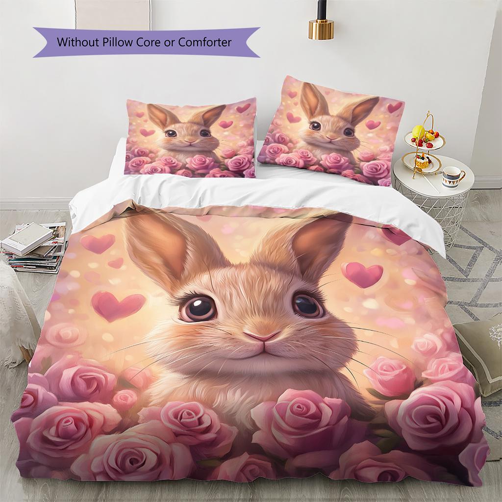 Beautiful Rabbit Pattern Bedding Home Decoration Birthday Gift (1 * duvet cover + 2 * pillowcase, without core)