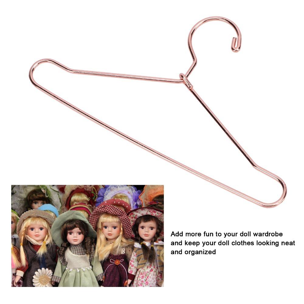 10pcs Gold Doll House Clothes Hanger Rose Gold Doll Garment Hanger Outfit Holder Wardrobe Storage