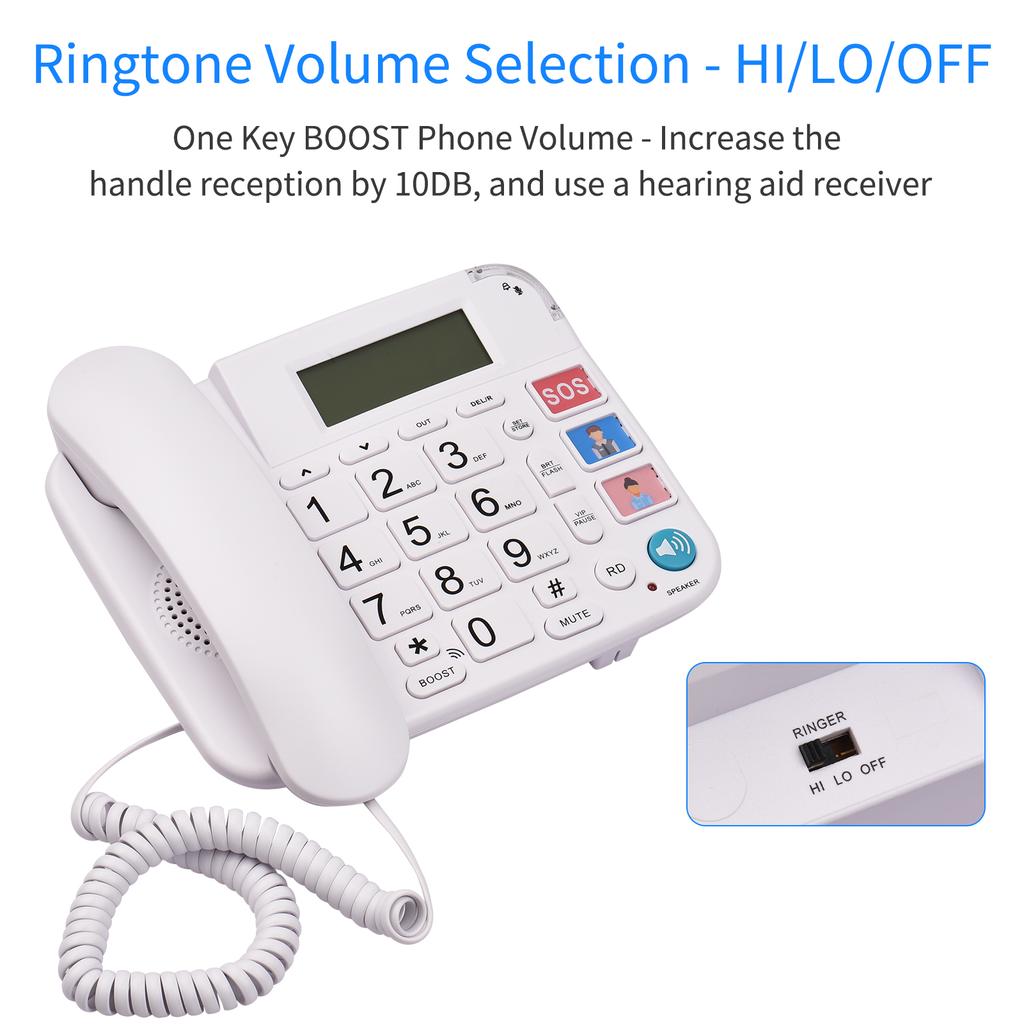 Black Corded Phone with Big Button Desk Landline Phone Telephone Support