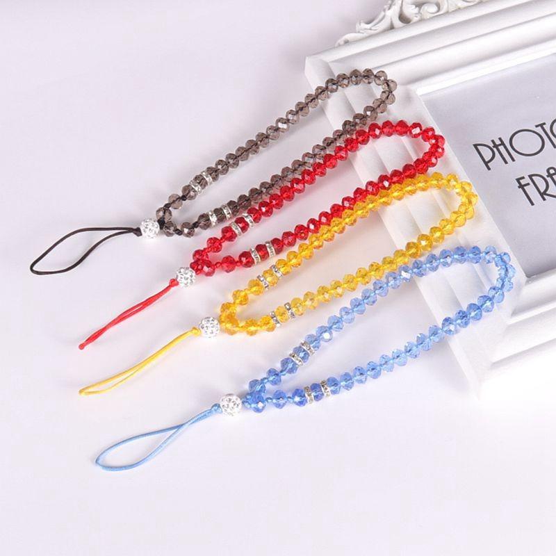 Crystal Beads Phone Short Lanyard Drop-Resistant Halter Lanyard DIY Girls' Solid Color Flat Beads