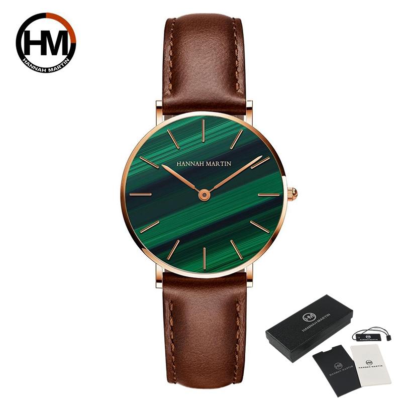 Luxury Quartz Watch Waterproof Women Green Malachite Stone Leather Ladies Top Brand Wrist Watches