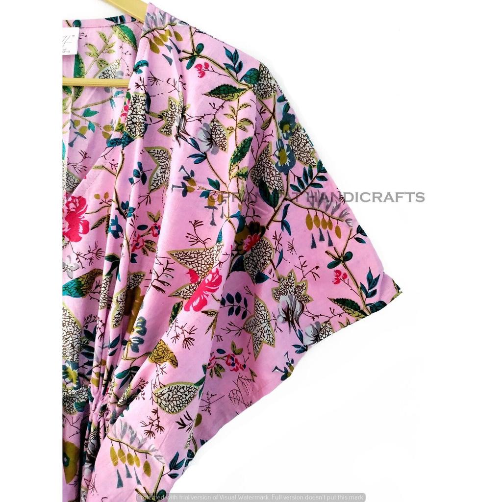 Индийское розовое длинное платье-кафтан из хлопка с цветочным принтом в стиле хиппи, женское ночное платье CKFTN-SCRN-FULL-BUYIT-144