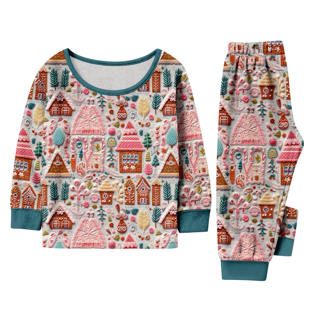Matching Family Christmas Print Flannel Homewear Set Long-Sleeve Top And Pants