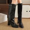 Модные ботфорты для женщин Дизайнерские туфли на высоком каблуке Модная обувь Зимнее платье Массивные высокие сапоги 2025 Новые Сексуальные Готические Женские Ковбойские Сапоги