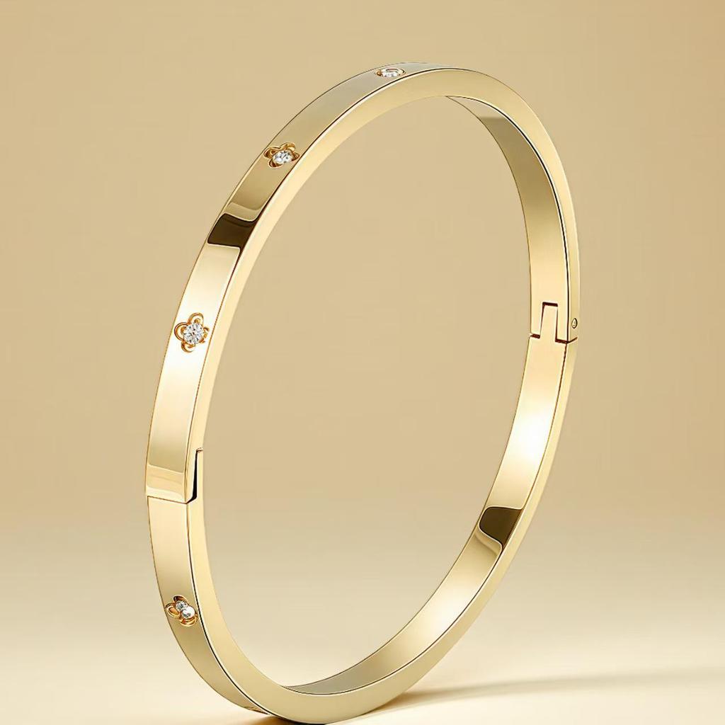 Женский роскошный браслет из нержавеющей стали: Гальванизированный титан, Полная бриллиантовая инкрустация, Европейско-американский стиль