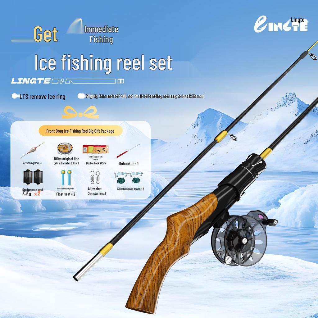 Портативный набор удочек для подледной рыбалки с катушкой с передним фрикционом для зимы и рыбалки с плота