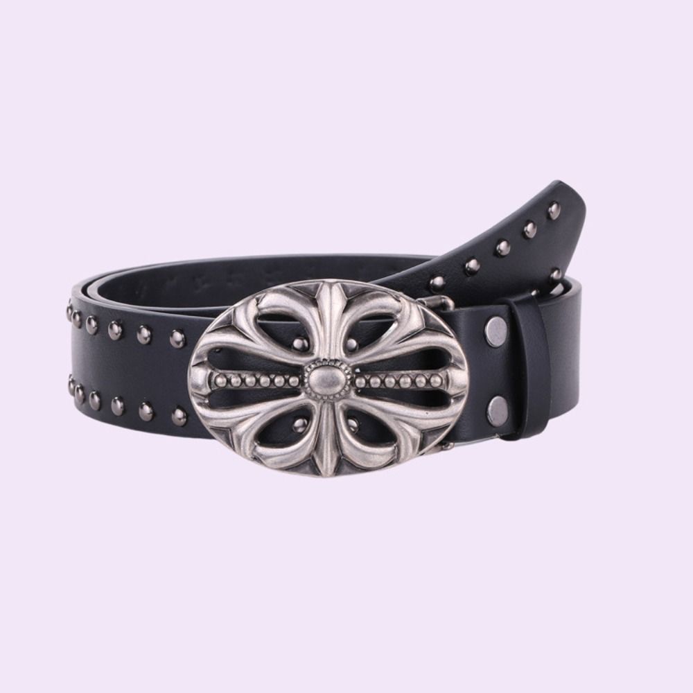 Punk Bohemian Style Belt Skeleton Head Inlaid Waistband Rock Leather Belt Y2K Style