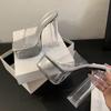 Summer Designer PVC Transparent Slippers Women Square Toe Platform High Heels Slides Shoes