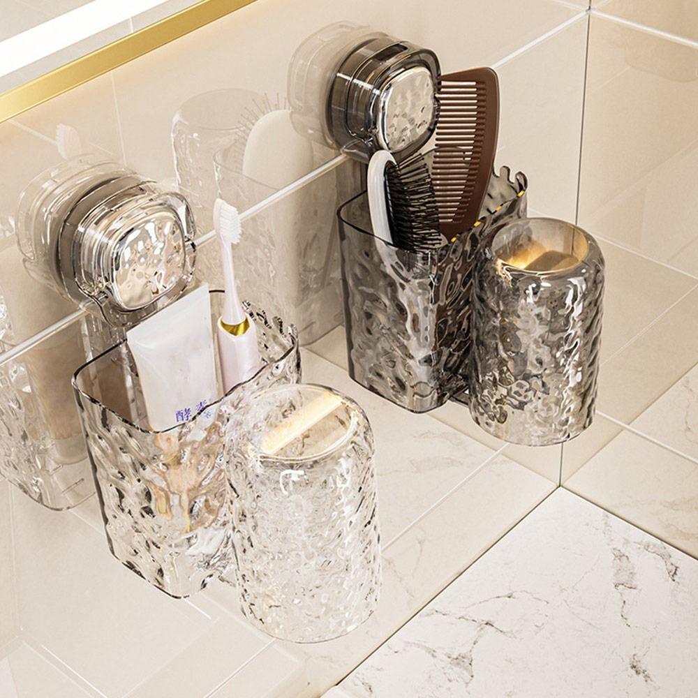 Wall Mounted Cup Storage Rack Suction Cup Install Toothpaste Shelf Rinsing Cup Holder  Bathroom