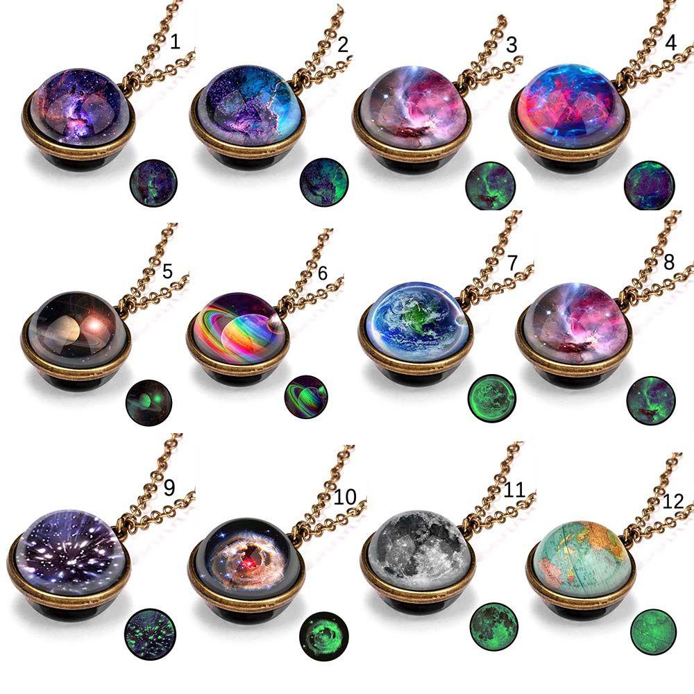 Planet Galaxy Zinc Zinc Alloy Double Side Universe Jewelry Double Side Pendant Clavicle Chain Necklaces