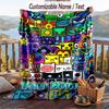 Geometry Dash Flannel Blanket, Personalized Custom Name Text, Soft Warm Plush Throw Blanket For Gift