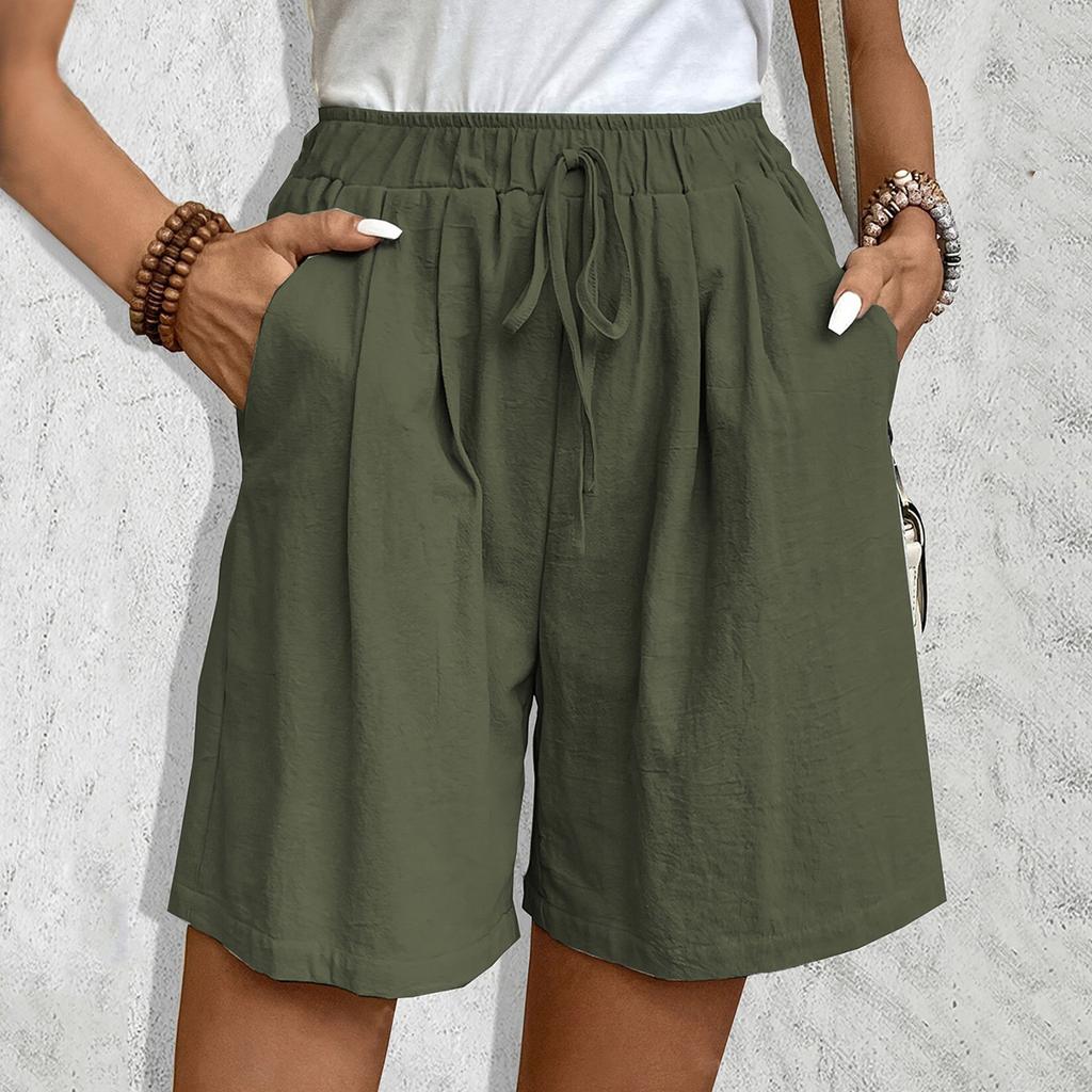 Женские модные однотонные повседневные пляжные брюки с эластичной талией и завязками на шнурке, повседневные домашние шорты с карманами