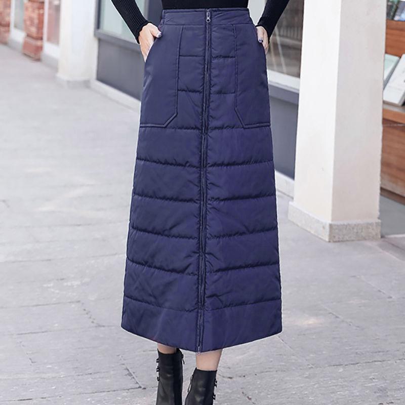 Down Cotton Skirt Women Autumn Winter New High Waist Medium Length Thickened