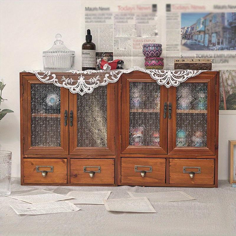 40*35*16cm1pc Vintage Double Door cosmetics&souvenir&Cup Sorting Storage Cabinet with Two Drawers,Nordic Style Household Wooden Cabinet.